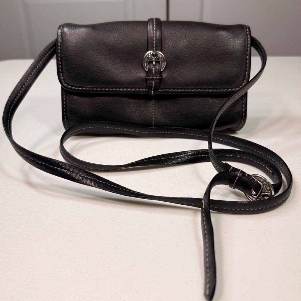 Brighton Black Leather Crossbody Bag Western Heart Buckle Small Organizer Purse